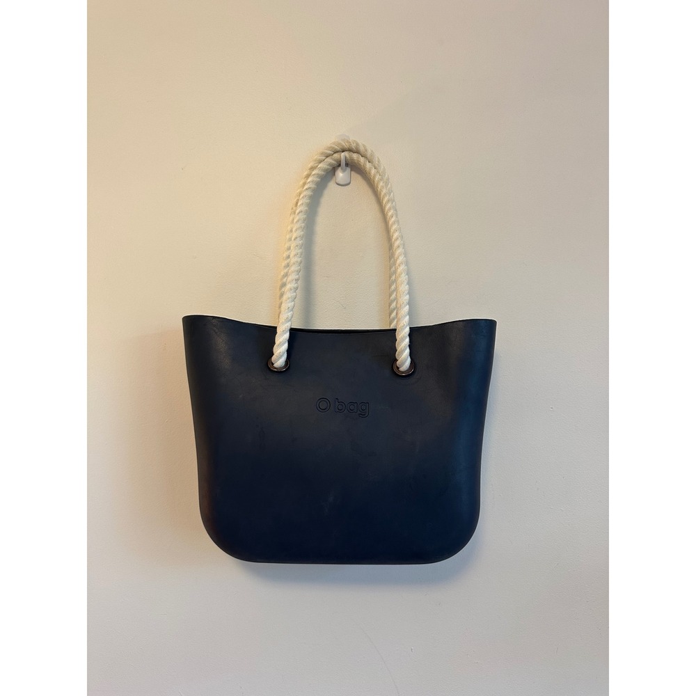 O Bag Classic Navy Blue Rubber Tote with Rope Handles & Interchangeable Straps